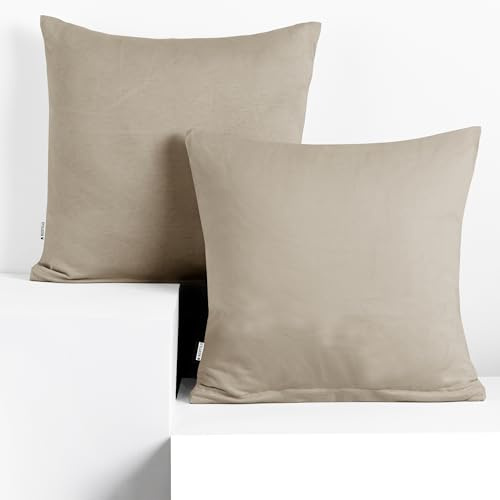 DecoKing 2 Kissenbezüge 80x80 cm Jersey 100% gekämmte Baumwolle Amber | Reißverschluss Cappuccino