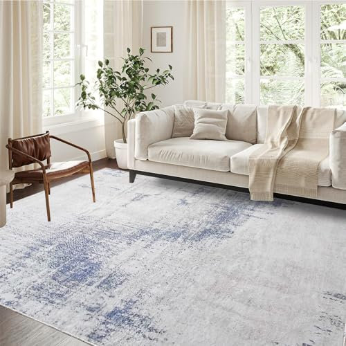 Cinknots Teppich Wohnzimmer Outdoor Teppich,Waschbar Weiche rutschfeste,Moderner Abstrakte Teppiche Passend für Wohnzimmer,Schlafzimmer und terrasse,Blau/Grau/Multi,270 x 360 cm