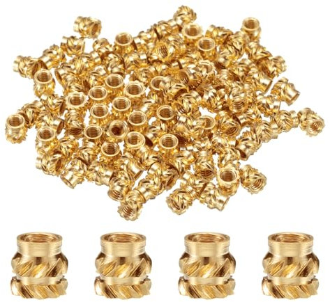 QUARKZMAN 100 piezas de Insertos Roscados de Latón M2.5 para Calentar, Inserto M2.5x4mm, OD 4mm Tuercas Insertadas con Estrías, Tuercas de Latón para Impresión 3D con Rosca Hembra Insertada