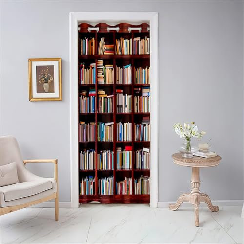 Odot Tende Oscuranti Interni con Occhielli 1 Pezzo, Tende per Porta Termica Isolante con retrò Motivo Scaffale per Libri, Tenda Divisore per Soggiorno Camera da Letto (80x180cm,Stile C)