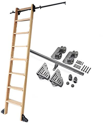 Libreria con Scala Mobile a Tubo Tondo, libreria con Scala Mobile, Porta Scorrevole da 3,3 Piedi a 20 Piedi, Kit Completo di binari con Ruote a rulli e Binario di Estensione (Senza Scala) (d