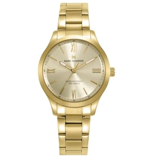 Mark Maddox Reloj de Mujer Marais MM1024-23 - Elegante y Lujoso con Caja y Brazalete de Acero IP Dorado, Esfera Dorada, 10 ATM, Movimiento de Cuarzo