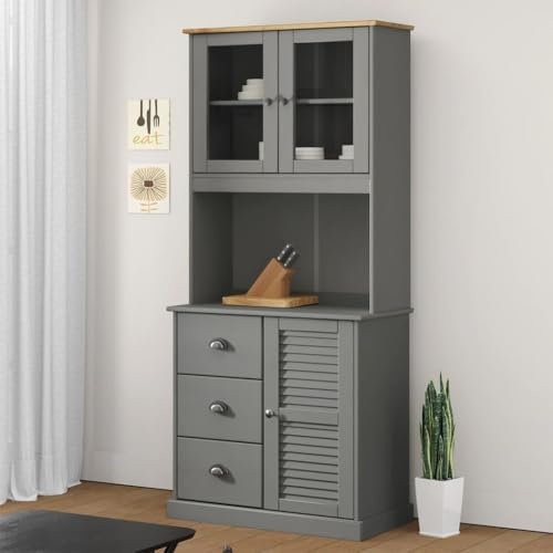 Somanki Sideboard-Aufsatz VIGO Grau 78x30x100 cm Massivholz Kiefer, Schlafzimmer Kommode, Komodenschrank, Küchenschrank, Commode, Flurkommode, Schlafzimmerkommode, Schrank