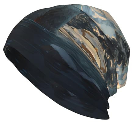 WHJWZY Modische Strickmütze für Erwachsene, bequeme und stilvolle Mütze für alle Jahreszeiten, Eisbär im Winter, bedruckt, Schwarz, Schwarz, Einheitsgr��e