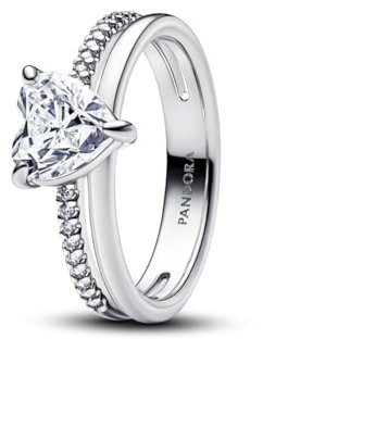 PANDORA Timeless Doppelband Herz Ring aus Sterling Silber mit Zirkonia, Größe: 56, 193100C01-56