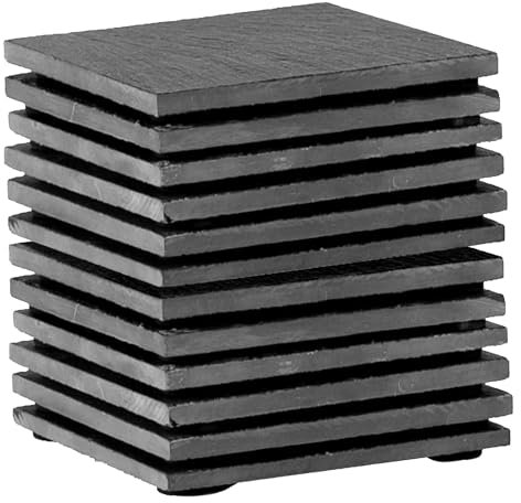 Argon Tableware Linea Quadrat Schieferuntersetzer - 10cm - 12x Natürlich Schwarz Stein Heim Küche Trinken Kaffee Tasse Glas Halter Tisch Matte Tischsets