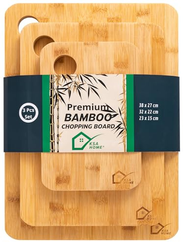 KSA HOME Chopping Board Premium Large Bamboo Chopping Boards Set of 3 Reversible Essential in Your Kitchen for Cutting, preparing, Serving Meat, Poultry, Fruit, Vegetables, Bread, Cheese. Extra Thick