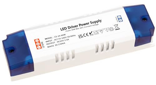 MEEKBOS Trasformatore 220V 24V, 60W 2.5A Alimentatore AC a DC, Senza Carico Minimo, Senza Sfarfallio, Senza Rumore, Compatibile con G4, GU5.3, MR11, MR16, Strisce LED