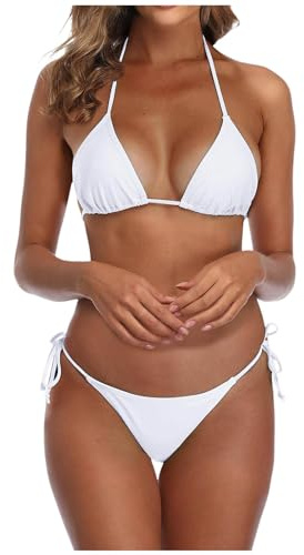 Generisch Bikini Damen Set Sexy Klassischer Triangel Rückenfrei Bikinioberteil Verstellbare Zweiteiliger Badeanzug Niedrige Taille Ruched Bikinihose für Frauen