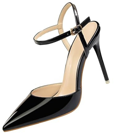 Slingpumps - Sandali da donna con tacco alto, sexy, con tacco a spillo, con brillantini, da sera, da donna, da sposa, da festa, da donna, taglia 35-40, Nero , 36 EU