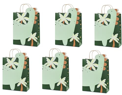 Set 6 XL Geschenktüten Dino Geschenktasche Dinosaur Party Gastgeschenke Mitgebsel Geburtstag Junge Mädchen Geschenktüte Kraftpapier 37x24cm