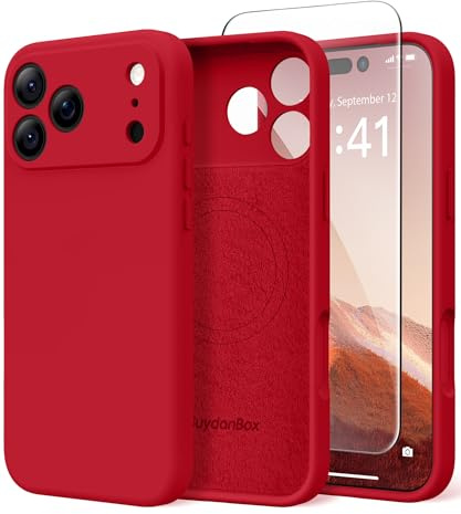 SuydanBox Magnetische Hülle für iPhone 17 Pro Max, kompatibel mit MagSafe, [vollständiger Kameraschutz] [Displayschutz] Stoßfeste Silikon-Schutzhülle für iPhone 17 Pro Max 6,9 Zoll, Dunkelrot