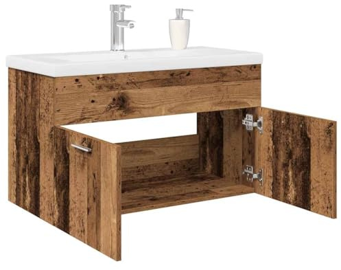 WSJHUHK Möbel, Möbelsets, Badezimmermöbel-Sets, Waschbeckenschrank mit eingebautem Waschbecken und Wasserhahn, altes Holz
