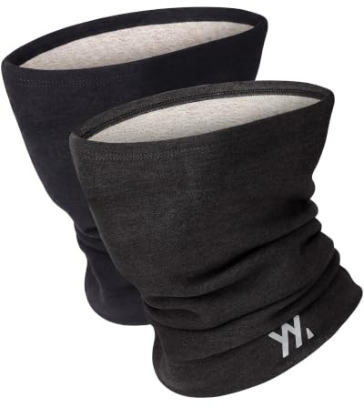 YANIKY Vinter varm tubhalsduk dam herr fleece, modal ull mix halsduk termo loop halsduk halsvärmare, vindtät halsduk för skidåkning cykel, Svart och svartgrå, one size