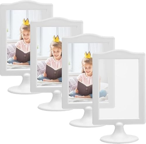 VOSSOT 4 Stück Bilderrahmen Doppelseitig 10 x 15 cm Tisch Bilderrahmen Set vertikale Stehend Aufsteller Ständer Jeder Rahmen Hält 2 Bilder Party Tischnummernhalter