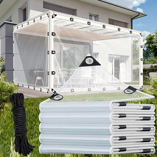AHWEKR Clear Tarpaulin Waterproof Heavy Duty 5m x 5.9m 110GSM Tear-Resistant PE Tarp with Reinforced Grommets for Garden Pergola Ground & Chicken Coop