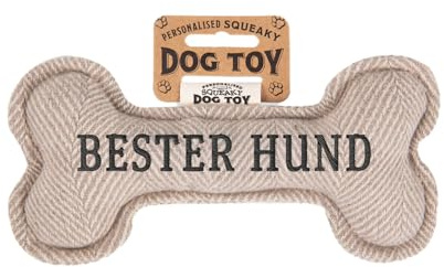 History & Heraldry Personalisiertes Quietschendes Hundespielzeug, Knochen Form,Cream, mit 'Bester Hund' Aufschrift, Stoffspielzeug für Hunde