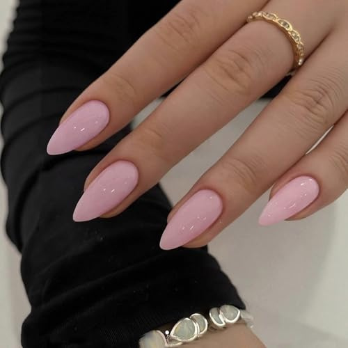 24 Pieces Press on Nails Almond - Dusty Pink False Nails with Glue - 12 Sizes Medium Length Stiletto Glue on Nails - Natural Elegant Full Cover Solid Color Glue on Nails for Women Girls