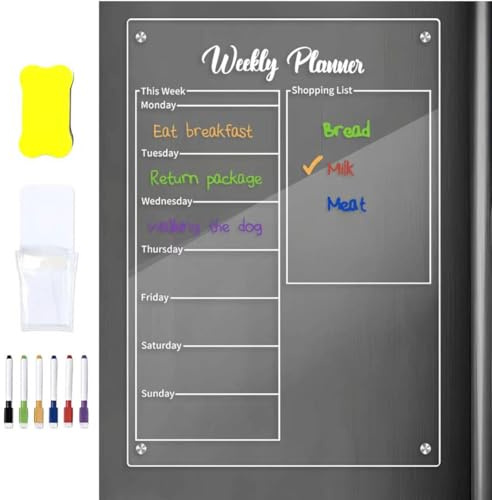Magnetic Fridge Planner, Acrylic Meal Board, Weekly Menu Planner for Fridge