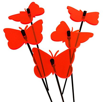 Sun Catcher Garden Decor Sonnenfänger 5 leuchtende Schmetterlinge, Garten Dekoration Geschenk für Beet, Balkon oder Terrasse, Farbe:rot