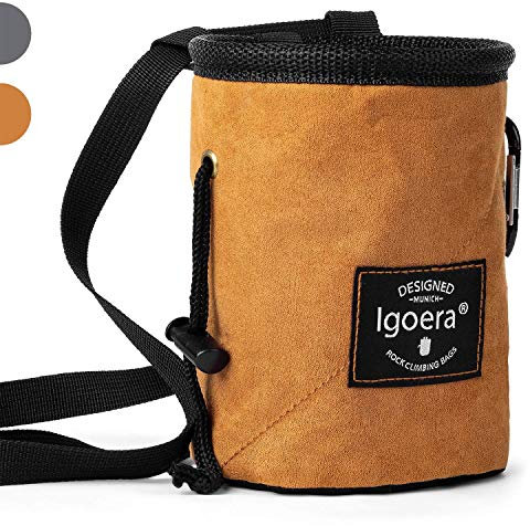 IGOERA Chalkbag zum Klettern und Bouldern | spezielles Innenfutter für perfekte Chalk-Verteilung | robuster und langlebiger Kreidebeutel für mehr Sicherheit. (Braun)