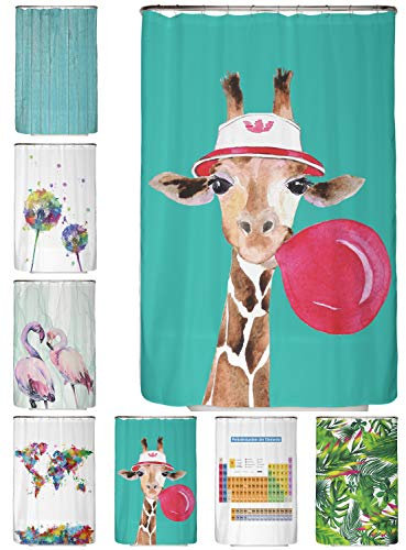 arteneur® - Tenda da doccia antimuffa, 120 x 200 cm, materiale riciclato Öko-Tex Standard 100, orlo zavorrato, non trasparente, impermeabile, lavabile, con 8 anelli, e-book, motivo: giraffa
