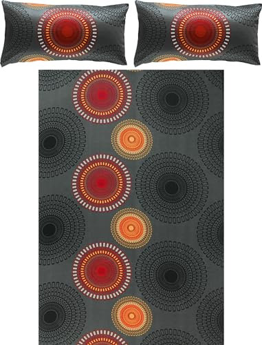 REDBEST Bettwäsche, Bettgarnitur Satin Kreise anthrazit-Terra Größe 40x80 cm / 200x200 cm - 100% Baumwolle, mit praktischem Reißverschluss (weitere Größen, Farben)