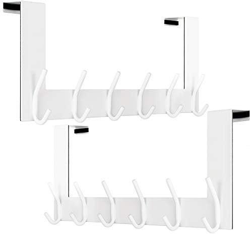 WEBI Perchero Puerta,Colgador Puerta,Percha Puerta,Gancho Puerta en con 6 Ganchos Baño Dormitorio Cocina,4.5cm,Blanco,2 paquetes