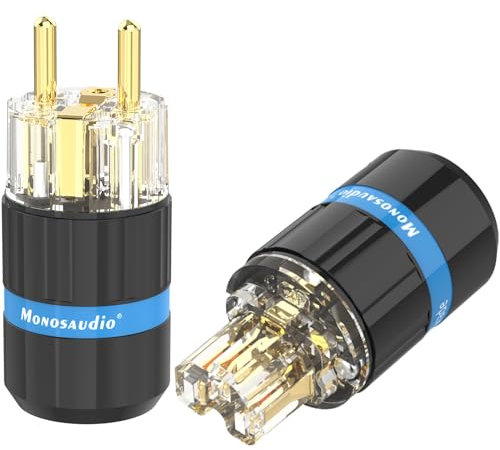 Monosaudio Paar HiFi Schukostecker+IEC C15 Anschluss High End Kaltgeräte-Stecker 16A 250V Audiophiler Netzstecker Kupplung (Vergoldet, E105G/F105G)
