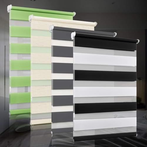 bobodeco Doppelrollo klemmfix ohne Bohren Duo Rollos für Fenster mit Klemmträger, Weiß Schwarz B85 x H120cm (Stoffbreite 85cm), Fensterrollo lichtdurchlässig & verdunkelnd Wandmontage Sichtschutz