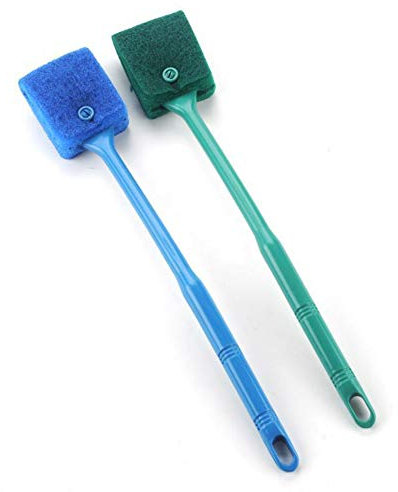 2 Pieces Aquarium Cleaning Brush Fish Tank Cleaning Brush Double-Sided Sponge Brush Long Handle Fish Tank Scrubber for Aquariums and Home(Blue, Green)