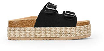 BOSANOVA Sandalias Bio Estilo Pala con una Tira Ancha al Empeine con Detalle de Dos Hebillas Regulables y Suela de Esparto Bicolor. Sin Cierre Calzado para Mujer Negro 40