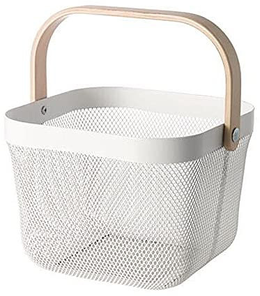 SLDHFE Metallgitter-Stahlkorb, multifunktionaler Hängeaufbewahrungskorb mit Holzgriff, ideal für Küche, Badezimmer, Speisekammer, Schrank, Einkaufen