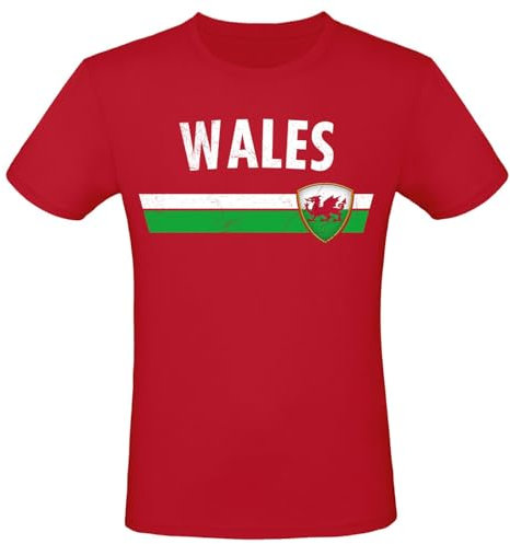 Alsino EM Fan Shirt Wales Europameisterschaft 100% Baumwolle T-Shirt Rundhals Fanartikel Alle Größen Herren Damen Fan-Shirt, Größe wählen:3XL, Land wählen:Wales