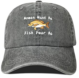 Hepandy Frauen Want Me Fish Fear Me bestickte Baseballkappen, Women Want Me Fish Fear Me - Dunkelgrau, Einheitsgröße