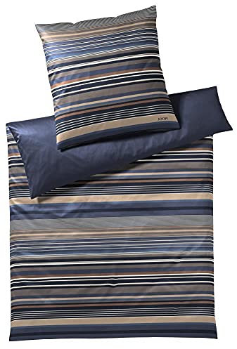 Joop! Mako-Satin-Bettwäsche-Garnitur Micro Lines Farbe Deep Ocean Größe 200x220+2x80x80cm Wendebettwäsche Gestreift Stripes