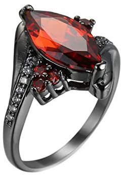 Lieson Ring Schwarz Damen, Frauen Ringe Vergoldet Jahrgang Trauringe Damen Marquise Rot Zirkonia Ring Größe 60 (19.1)