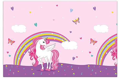 Procos 93761 - Tischdecke Unicorn Rainbow Colors, Größe 120 x 180 cm, Plastik, abwischbar, Geburtstag, Mottoparty