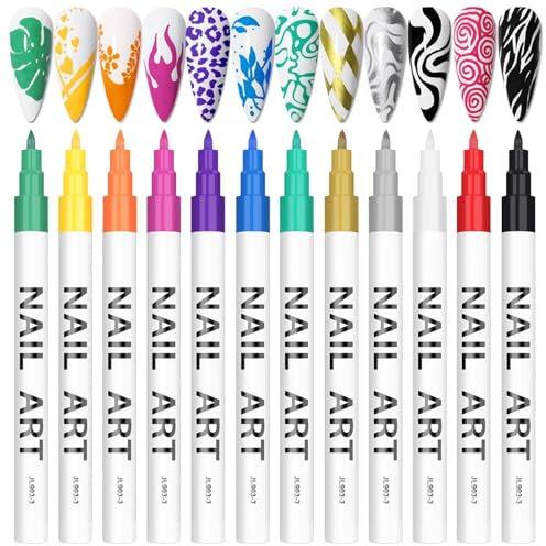 12 Color 3D Nail Art Pens Set, Kalolary Nail Point Graffiti Dotting Pen Drawing Painting Liner Brush for DIY Nail Art Beauty Adorn Manicure Tools for Valentine's Day Easter