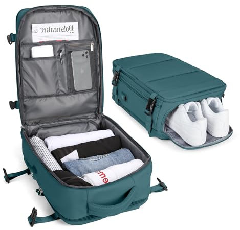 BJLFS Borse da Cabina per Ryanair 40x20x25 Bagaglio a Mano Zaino da viaggio aere,Zaino Easyjet 45x36x20,Zaino Casual per laptop da 14 pollici per scuola,Blu Pavone