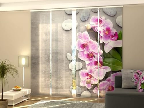 Wellmira Schiebegardinen Delicate Rosa Orchideen und Steine, 4 Stück