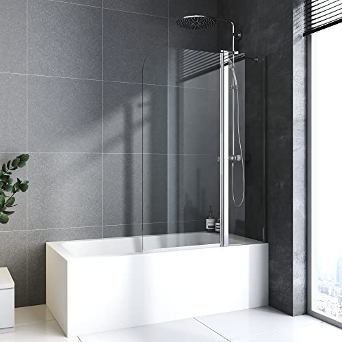 BD-Baode Badewannenaufsatz 100 x 140cm Duschwand mit Doppelseitiger Nanobeschichtung und Stabilisierungsstange, ESG-Glas, Silberfarben