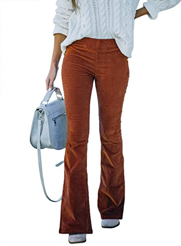 Sidefeel Women's Elastic Waist Flare Corduroy Pants X-Large Brown