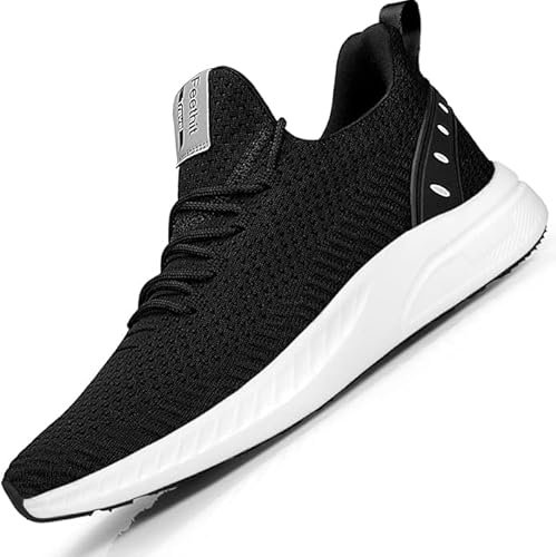 Feethit Turnschuhe Herren Laufschuhe Sportschuhe Sneaker rutschfeste Gummisohlen Leichte und Atmungsaktiv für Gehen Weiß Schwarz 46