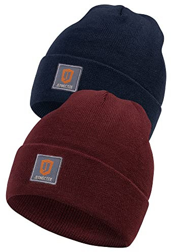 Indicode Herren Vulcano 2er-Pack Winter Mütze | Wintermütze Strickmütze Beanie Bordeaux/Navy, OS