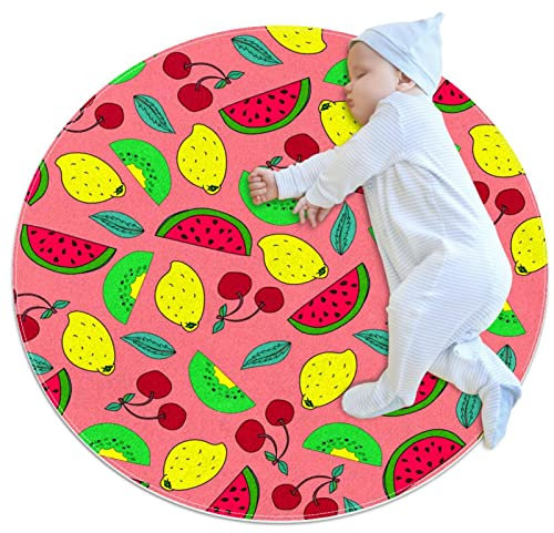 Teppiche für Schlafzimmer, Wohnzimmerteppiche, runder Teppich, runder Teppich,Obst Wassermelone Zitrone Kiwi