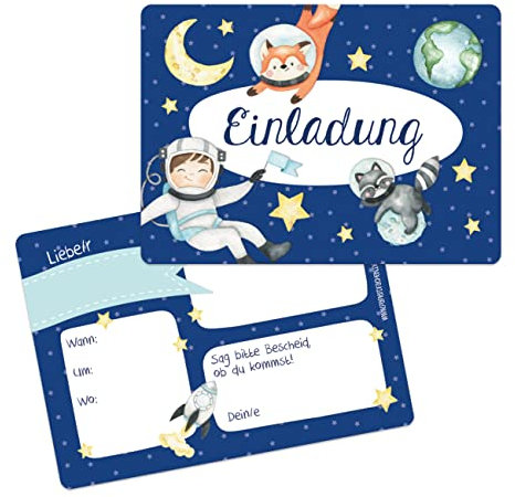 Papierdrachen 12 Einladungskarten zum Geburtstag für Kinder - Motiv Astronaut - Geburtstagseinladungen für deine Geburtstagsparty (DIN A6 mit abgerundeten Ecken)