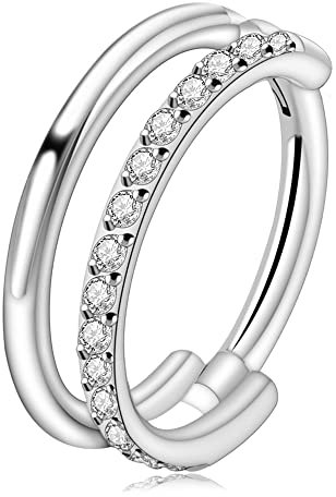FINE4U Knorpelohrring für Conch Helix 16G, 8 mm, 10 mm, 12 mm, ASTM F136 Titan-Piercing-Schmuck für Damen und Herren, Nasenringe in Körperimplantatqualität, hypoallergen, Scharnierklicker, 16G(1.2mm),
