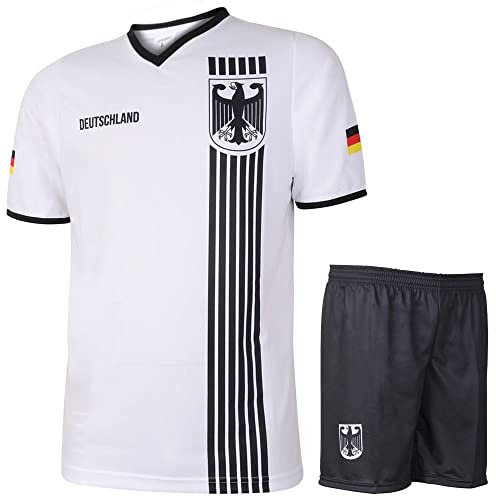 Deutschland Fußball Trikot Set Heim - Streifen Schwarz Weiß - Kinder und Erwachsene - Jungen - Sportsachen - Geschenk - Sport t Shirt - Sportbekleidung - Größe 140