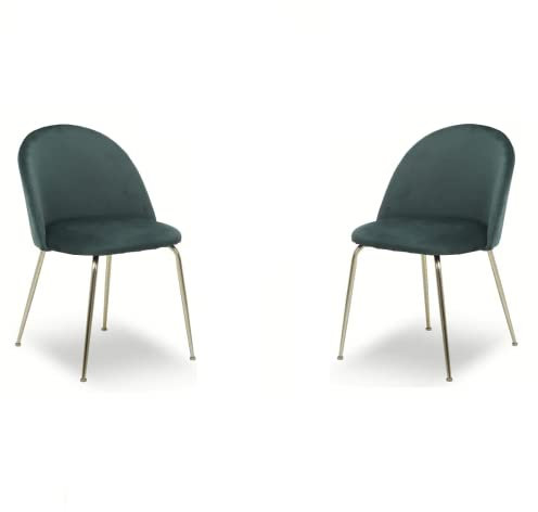 Chaise de salle à manger ou bureau vintage en velours avec pieds en métal Set de 2 pièces (vert, pieds dorés)